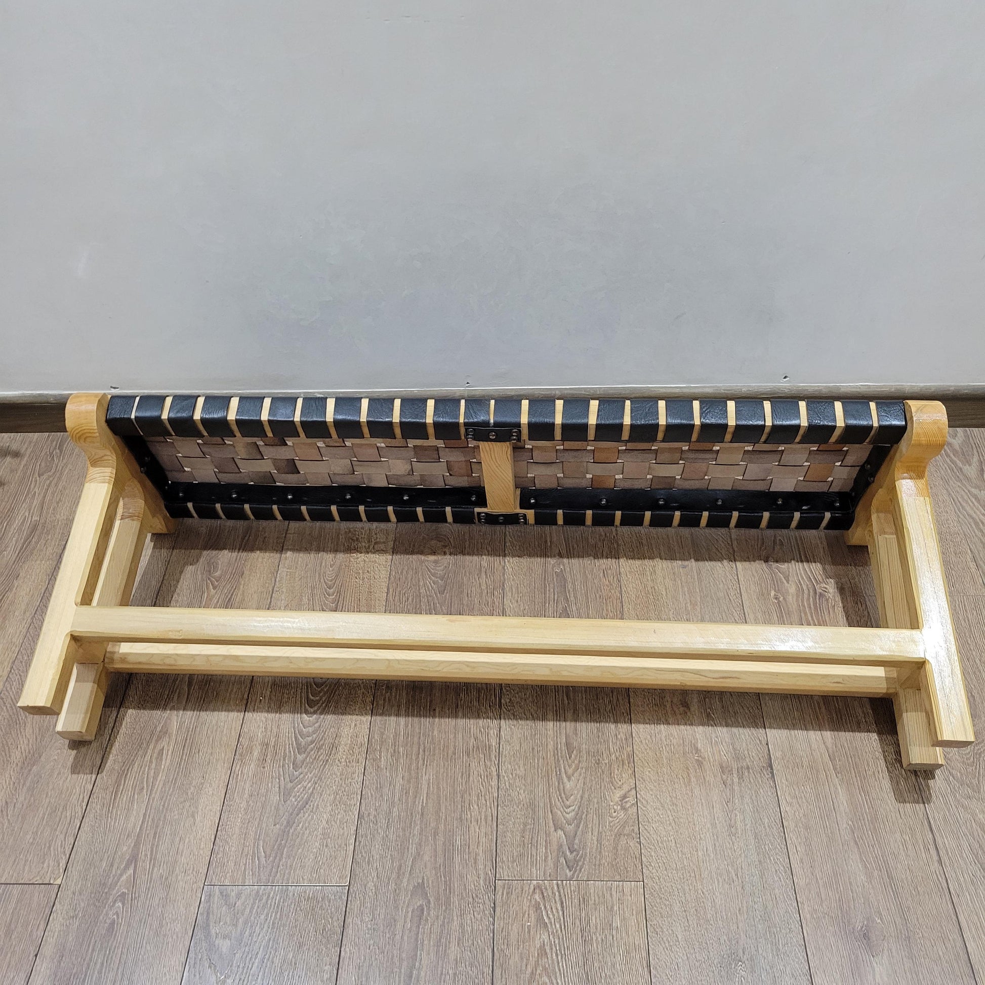 Woven Leather Bench — handmade in Marrakesh, Morocco