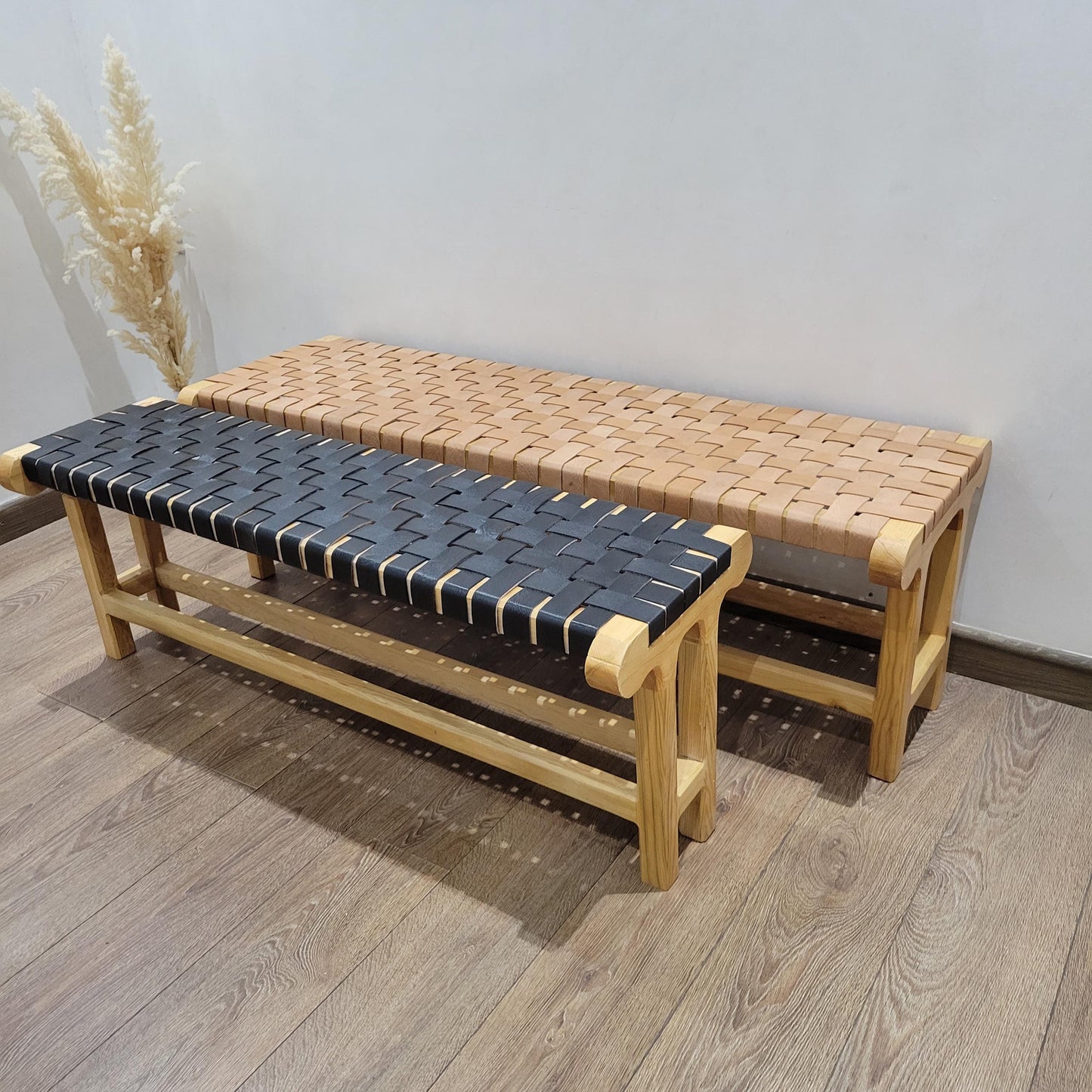 Luxury Bench-Made Woven Leather Bench — Custom Artisan