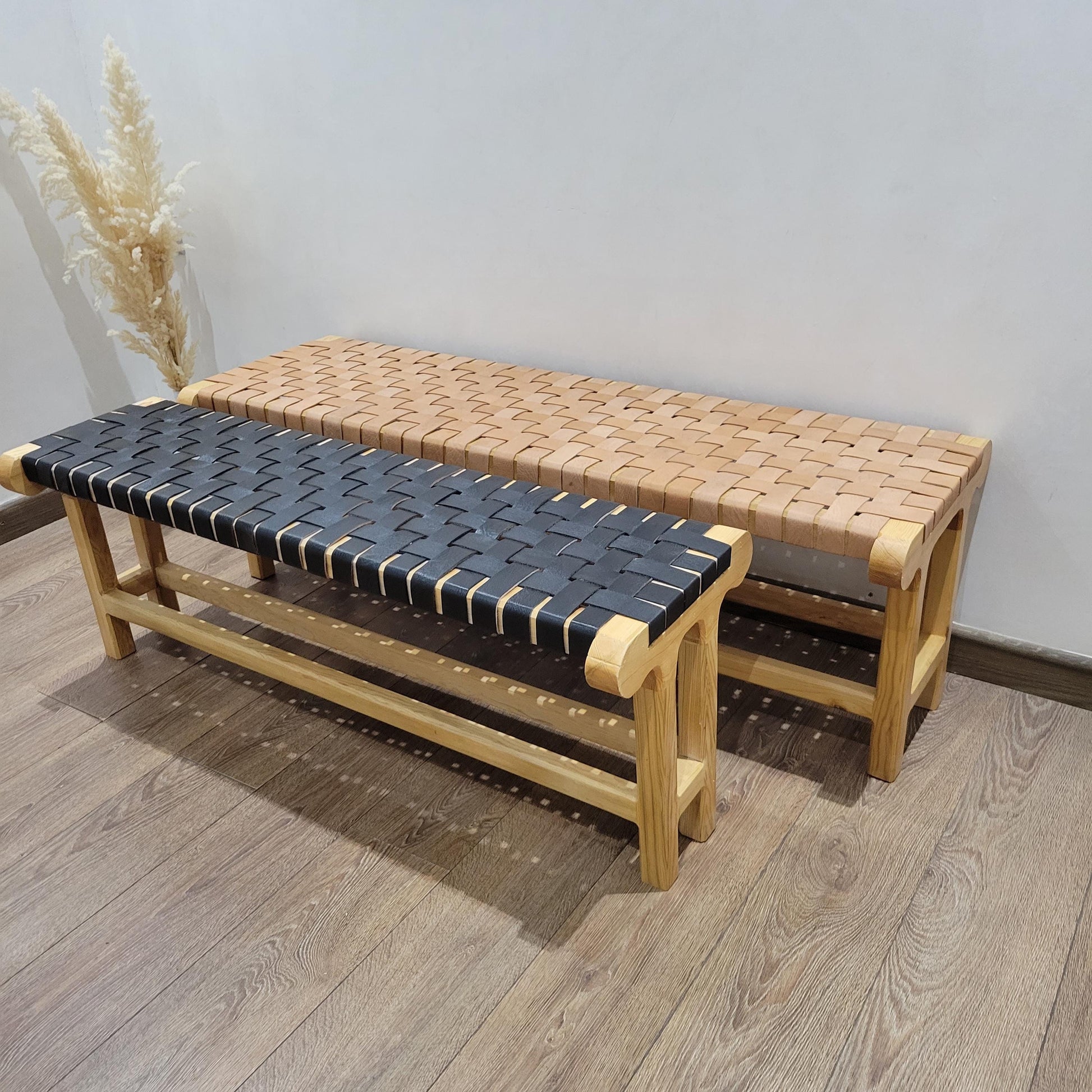 Luxury Bench-Made Woven Leather Bench — Custom Artisan