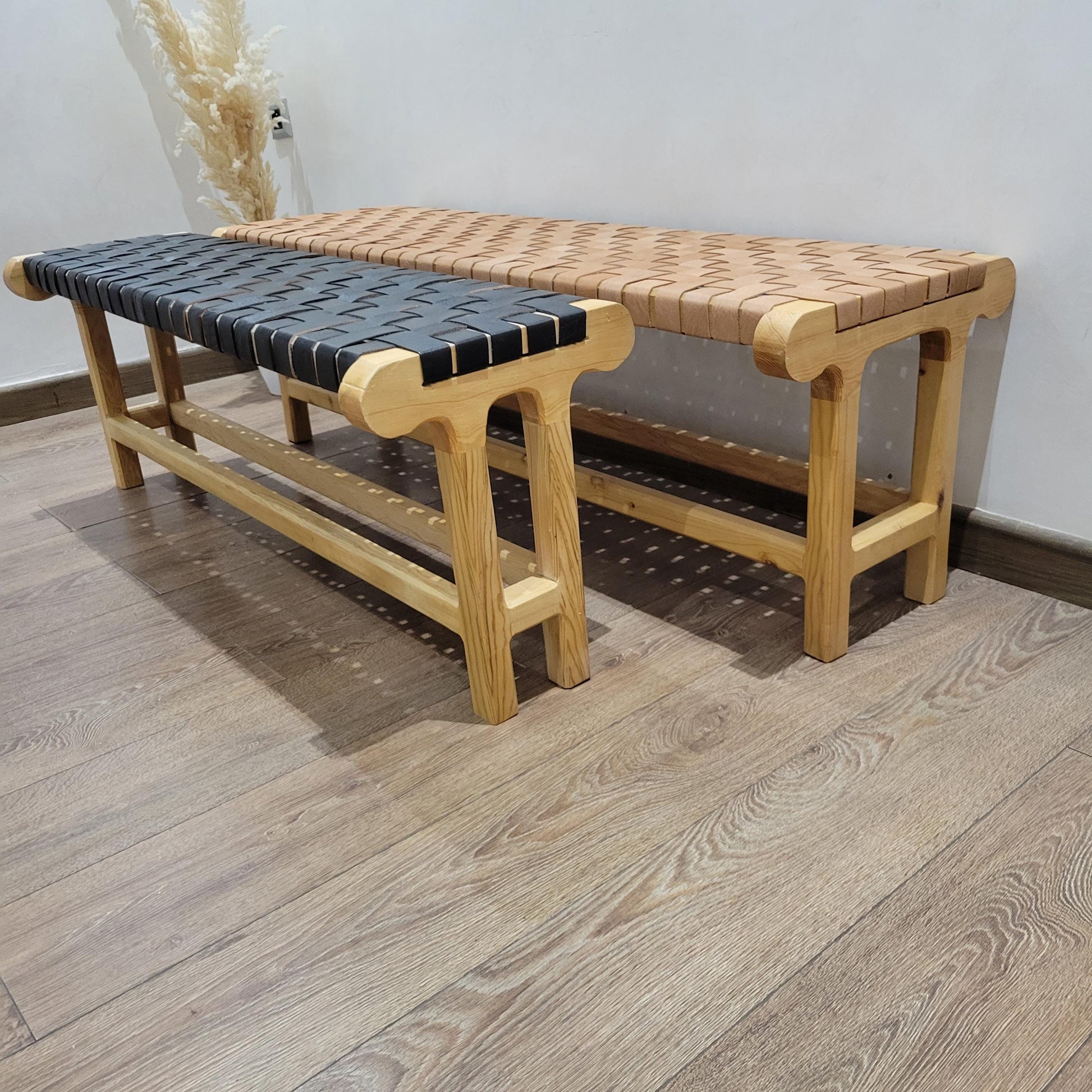 Woven Leather Bench — close-up of leather texture