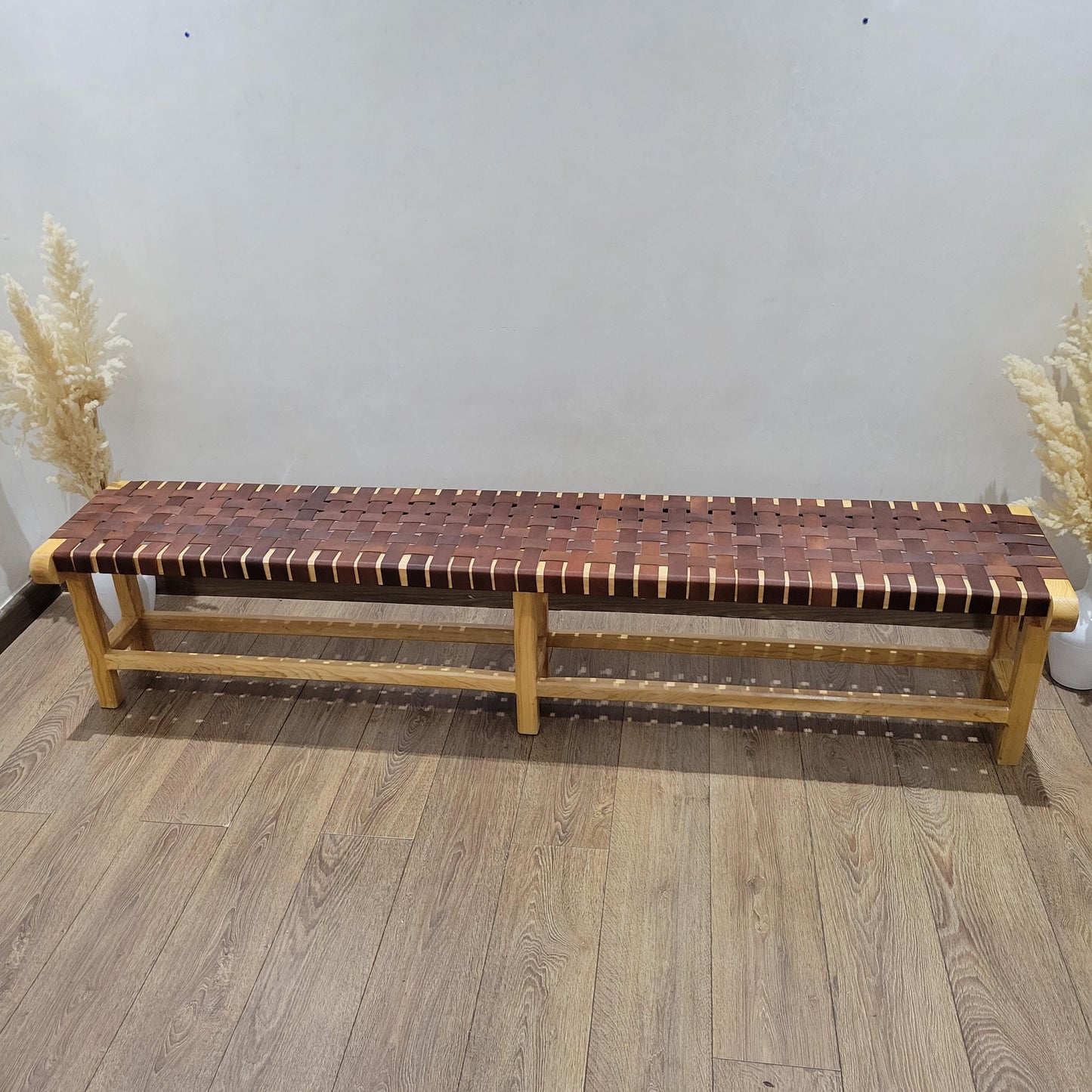 Woven Leather Bench — close-up of leather texture