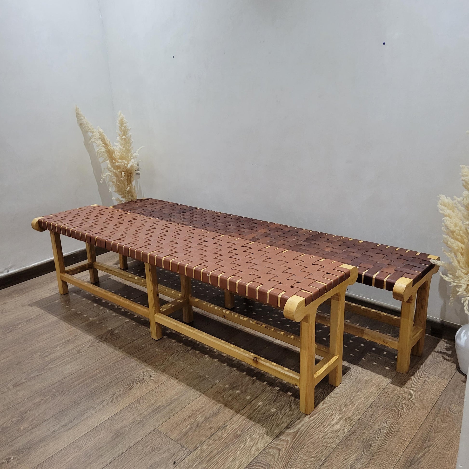 Woven Leather Bench — close-up of leather texture