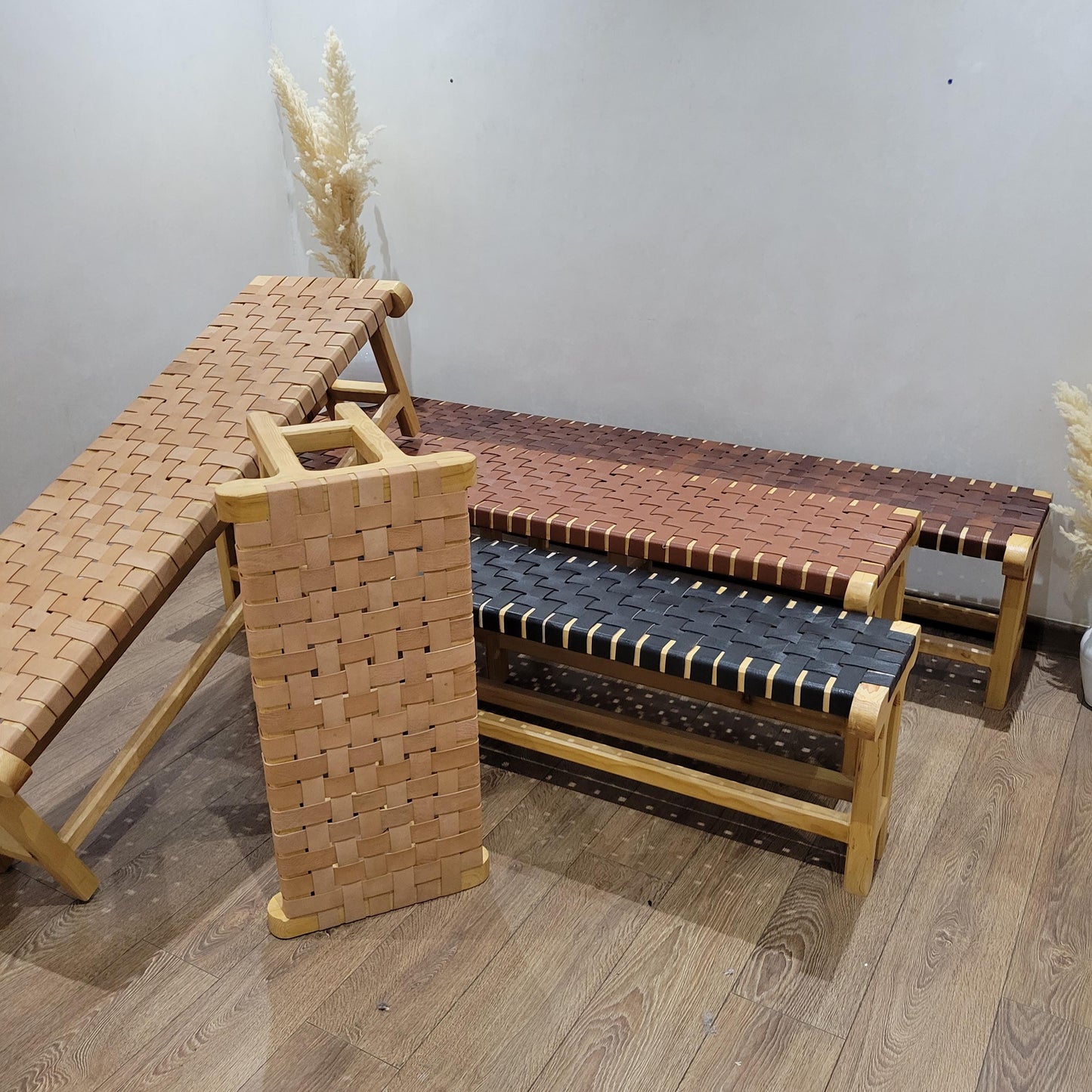 Woven Leather Bench — close-up of leather texture