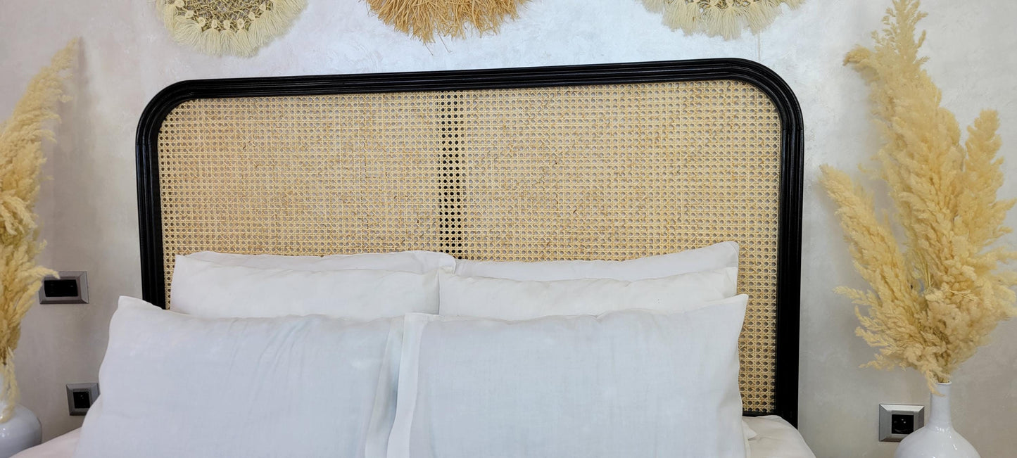 Rattan Headboard — paired with neutral home decor