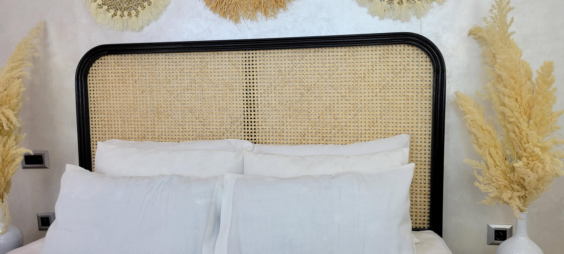 Rattan Headboard — paired with neutral home decor
