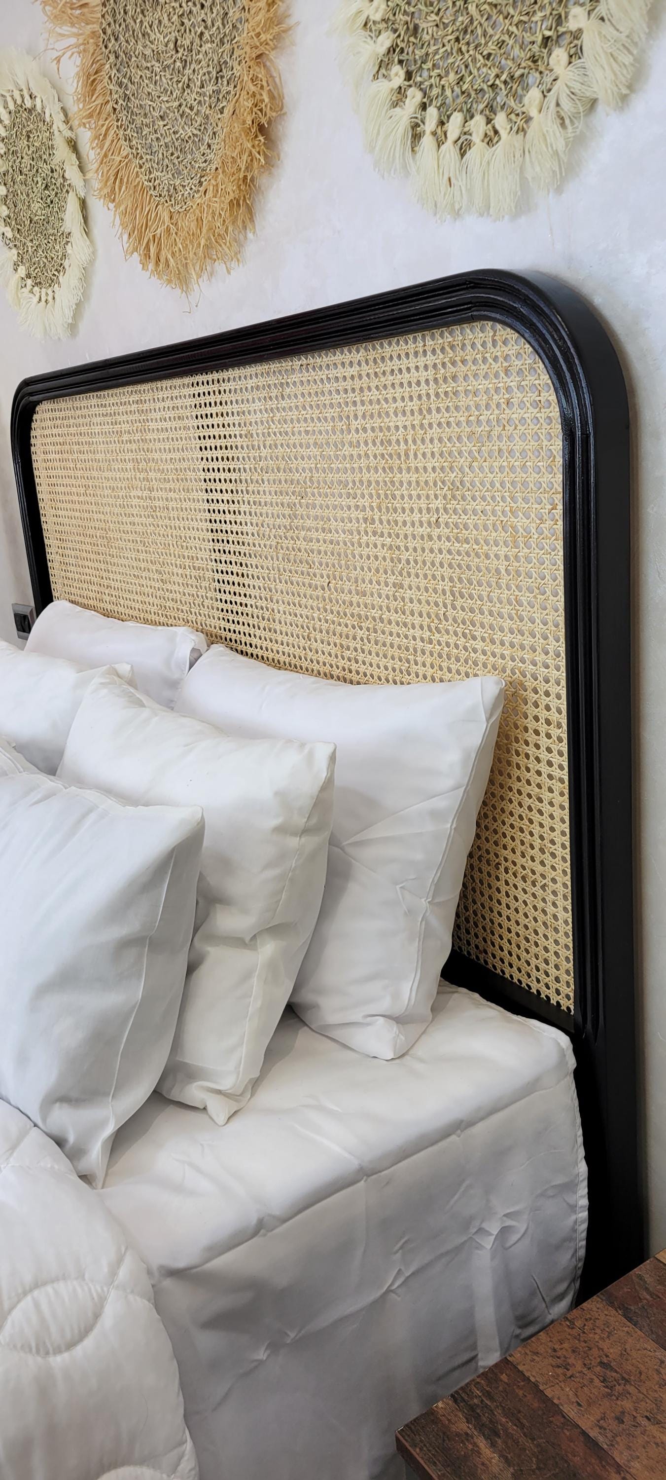 Rattan Headboard — three-quarter angle