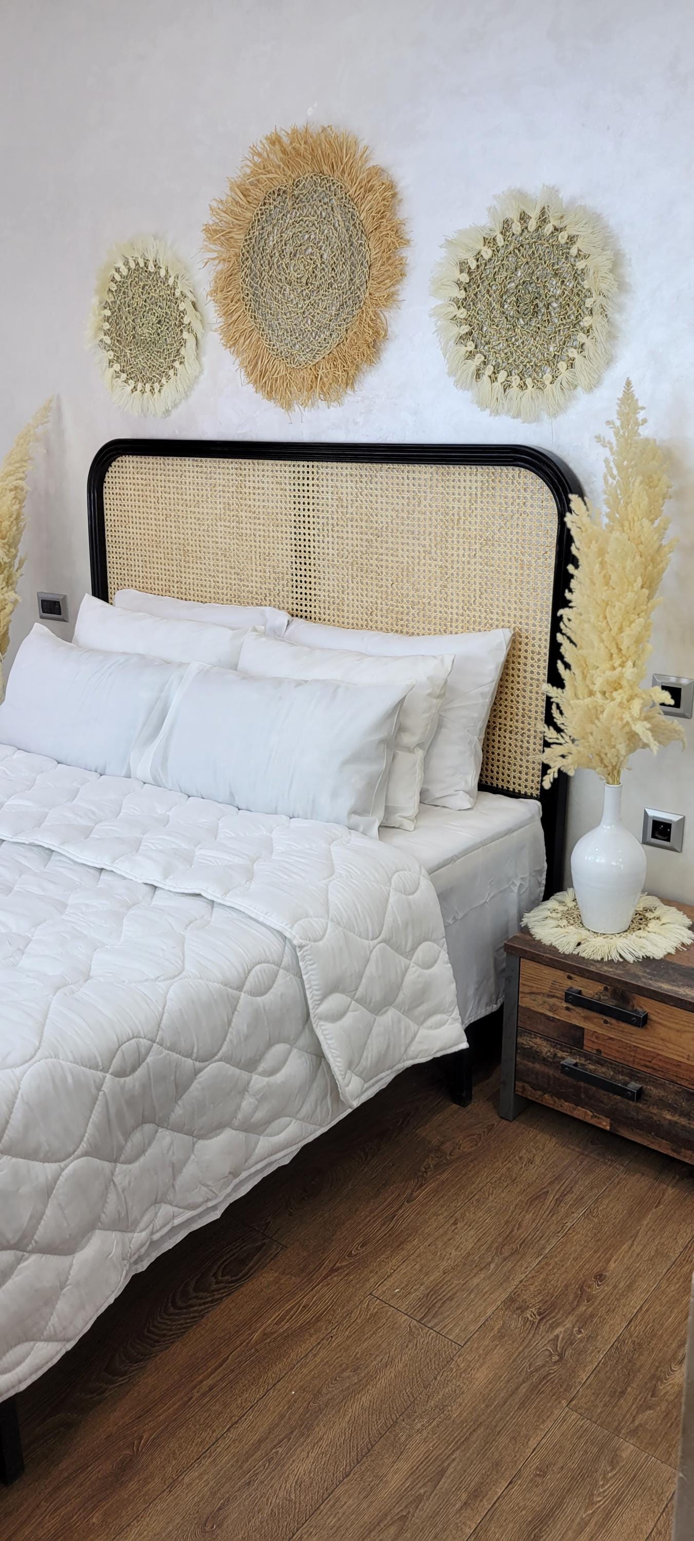 Rattan Headboard — back view of rattan cane construction
