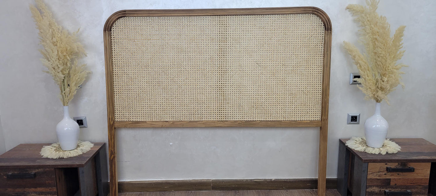Rattan Headboard — side view of artisan stitching