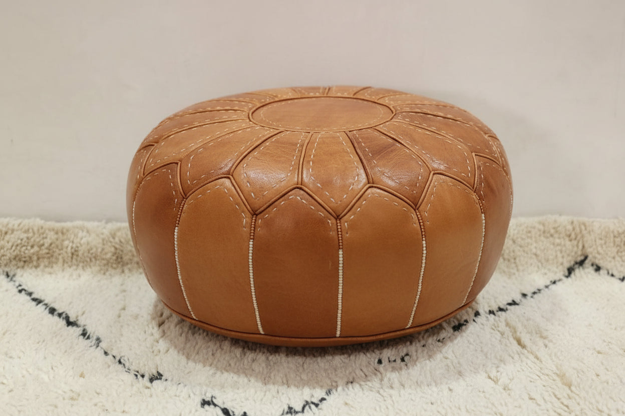 Moroccan Leather Pouf — detail of woven craftsmanship