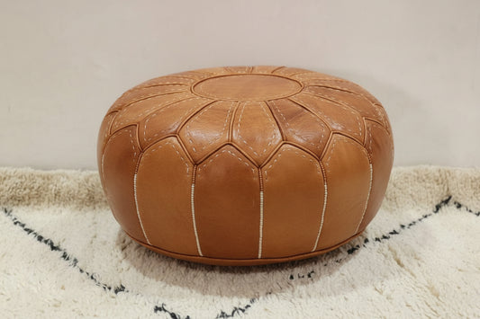 Moroccan Leather Pouf — detail of woven craftsmanship