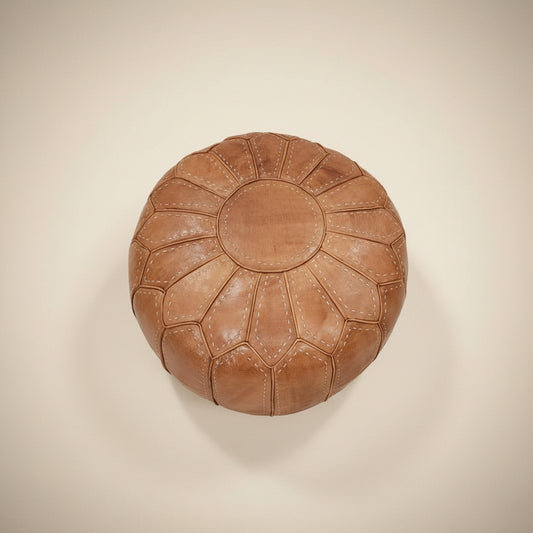 Moroccan Leather Pouf Ottoman — Handmade Round Footstool