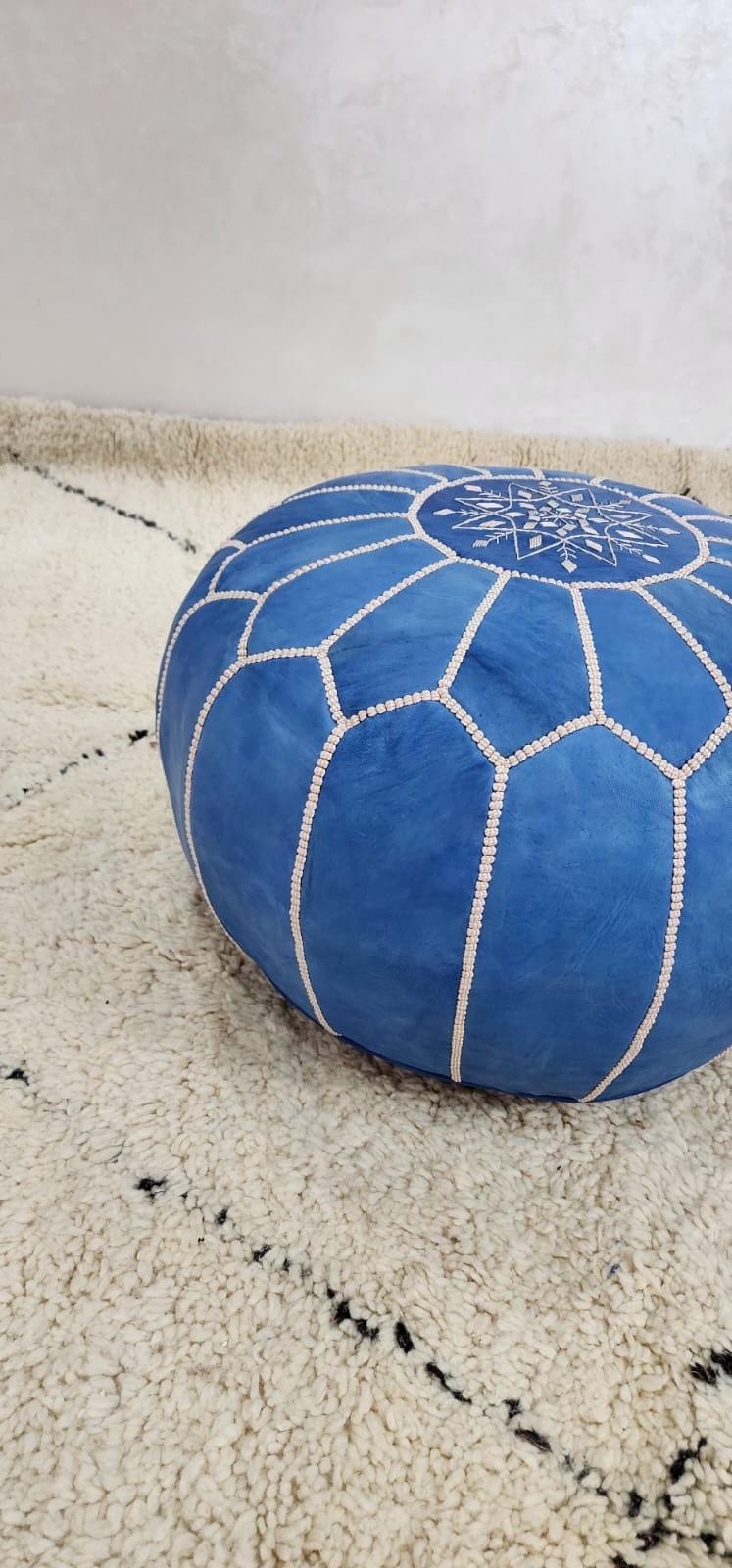 Moroccan Leather Pouf — alternate angle showing scale