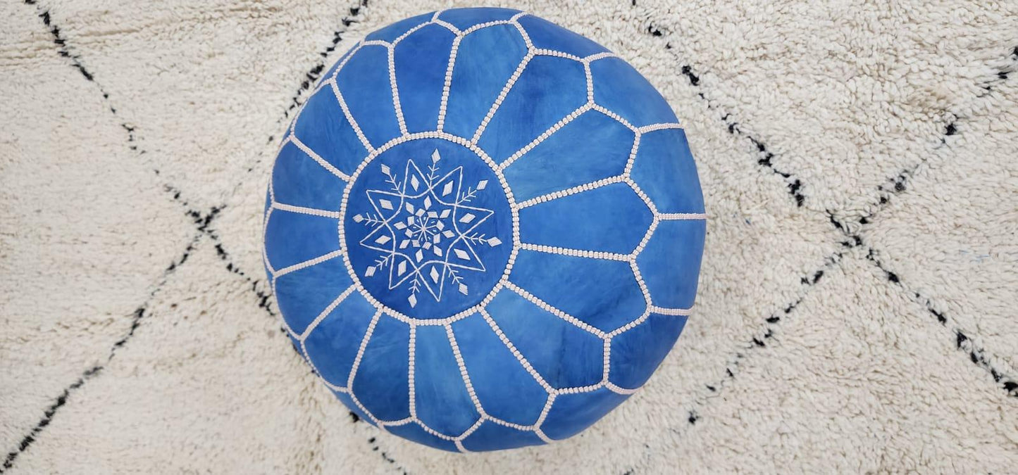 Moroccan Leather Pouf — top view showing weave pattern