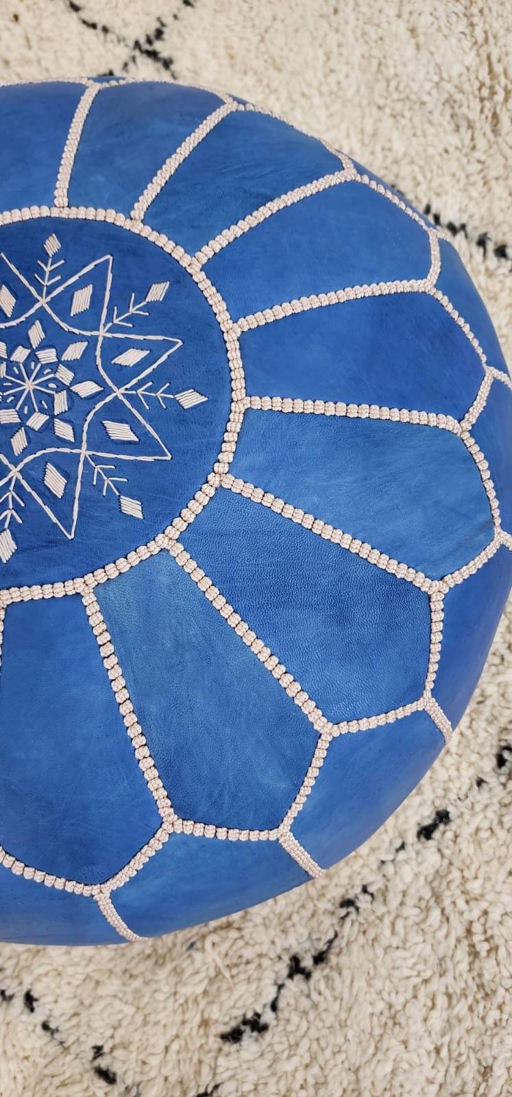Moroccan Leather Pouf — color variation in natural light