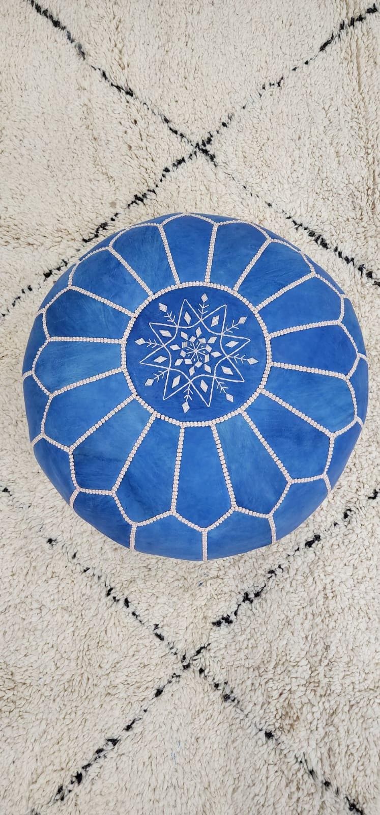 Moroccan Leather Pouf — styled in a modern boho living room