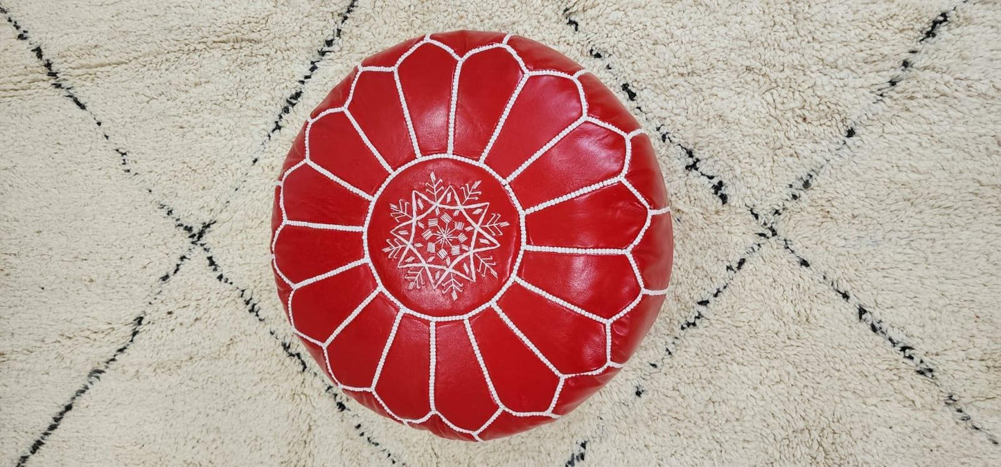 Moroccan Leather Pouf — color variation in natural light