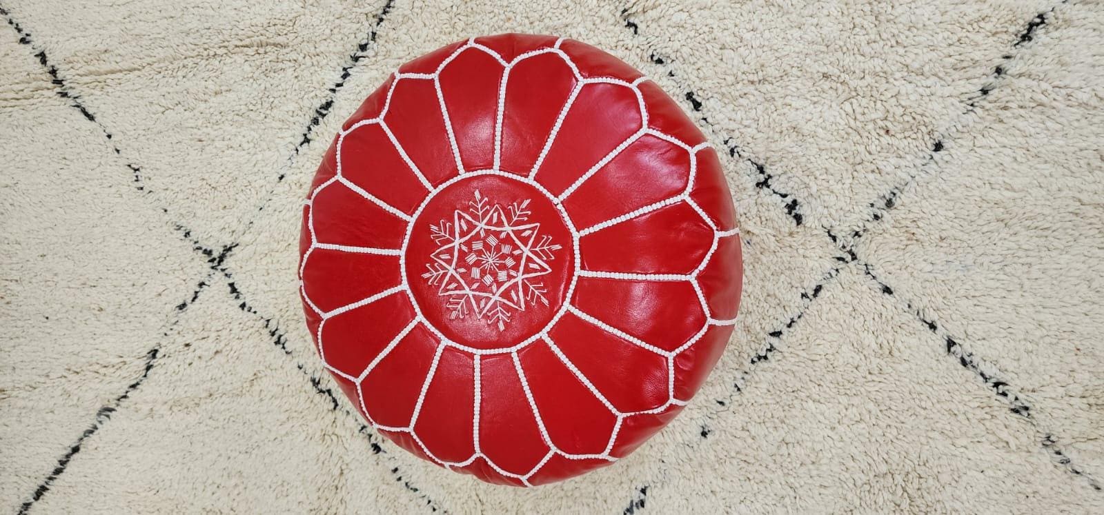 Moroccan Leather Pouf — color variation in natural light
