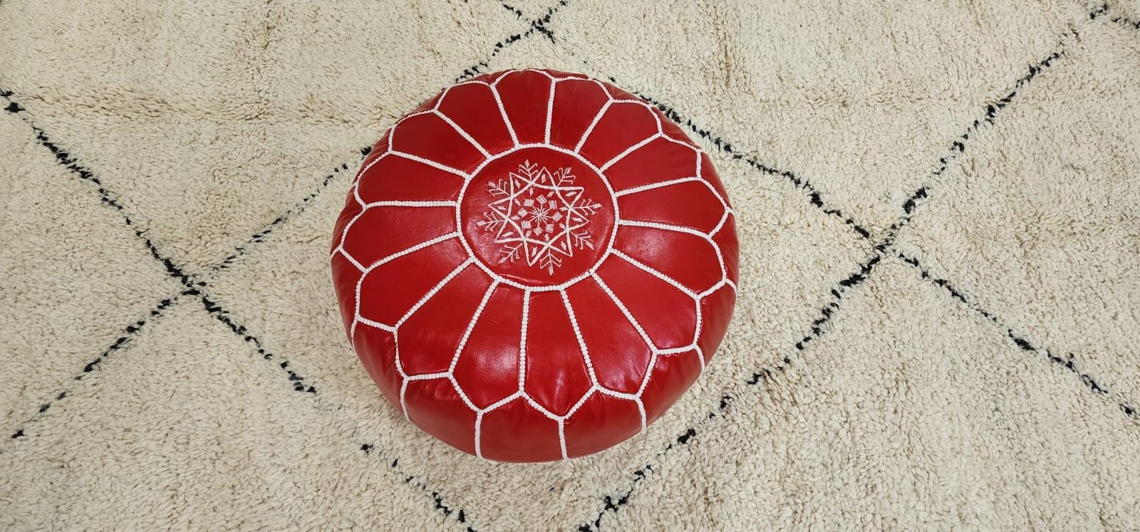 Moroccan Leather Pouf — styled in a modern boho living room