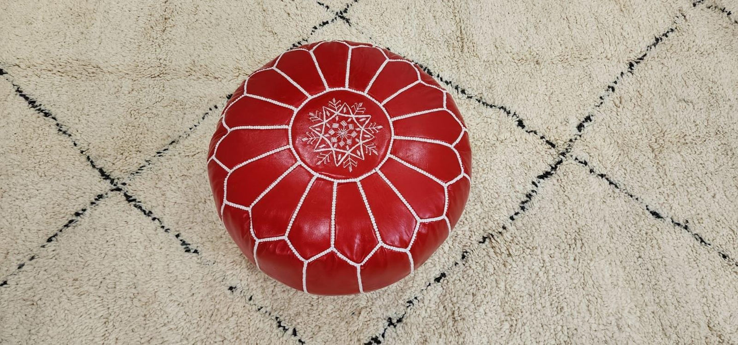 Moroccan Leather Pouf — detail of woven craftsmanship