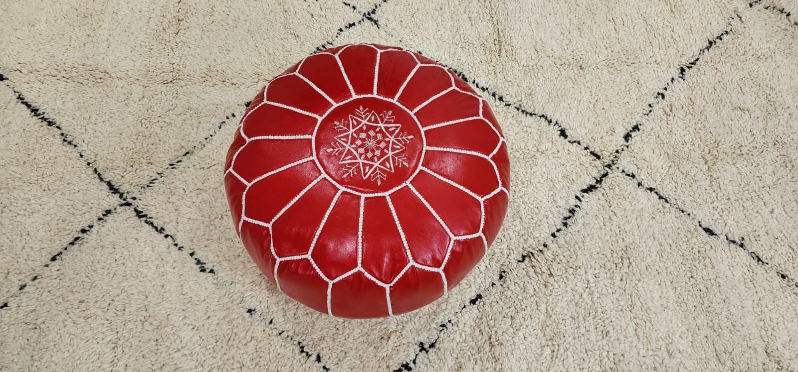 Moroccan Leather Pouf — detail of woven craftsmanship