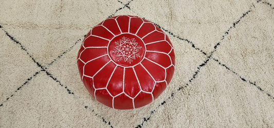Moroccan Leather Pouf — detail of woven craftsmanship