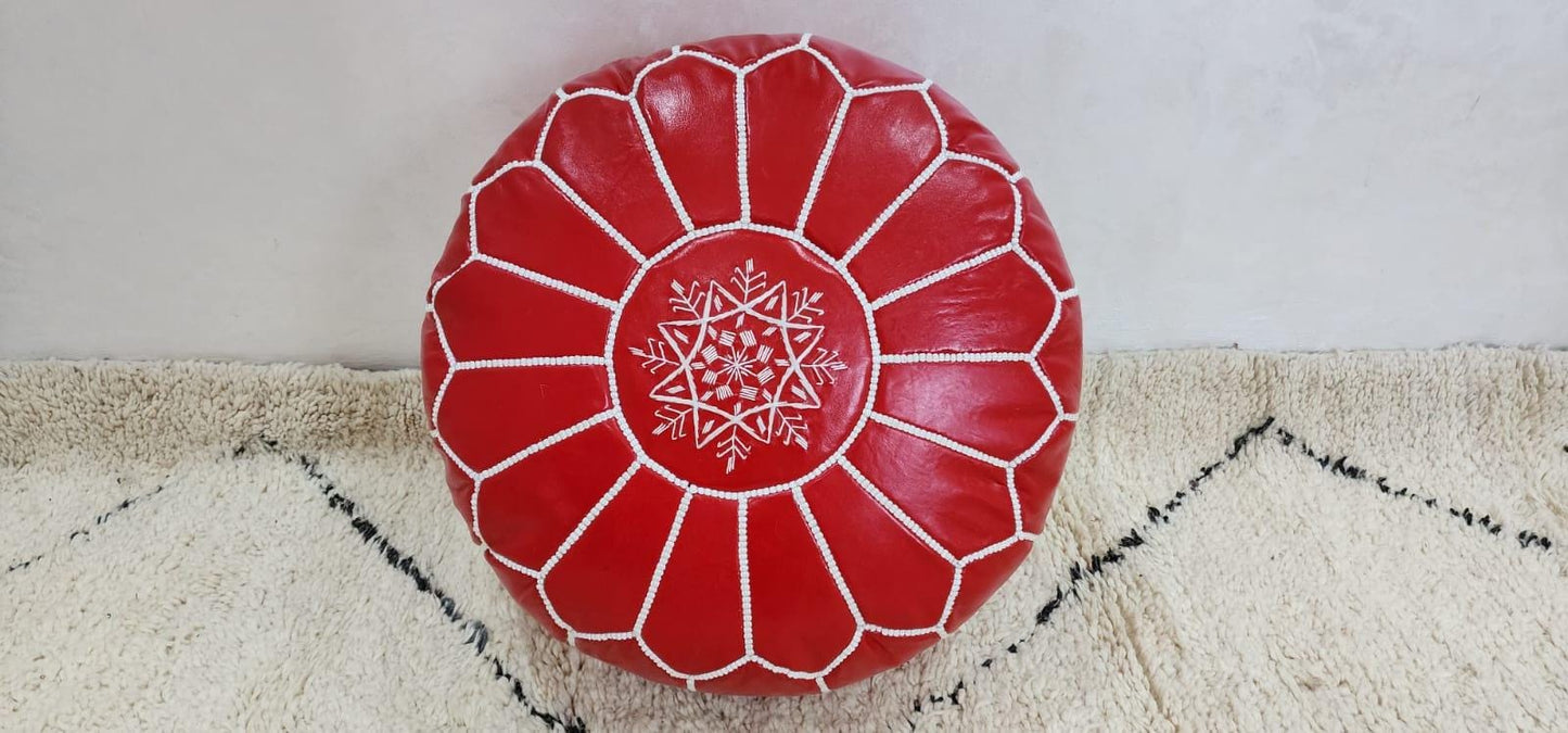 Luxury Moroccan Pouf Ottoman — Modern Boho Leather
