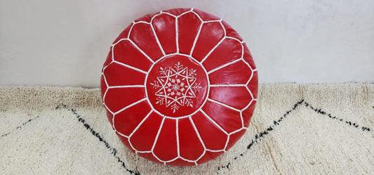 Luxury Moroccan Pouf Ottoman — Modern Boho Leather
