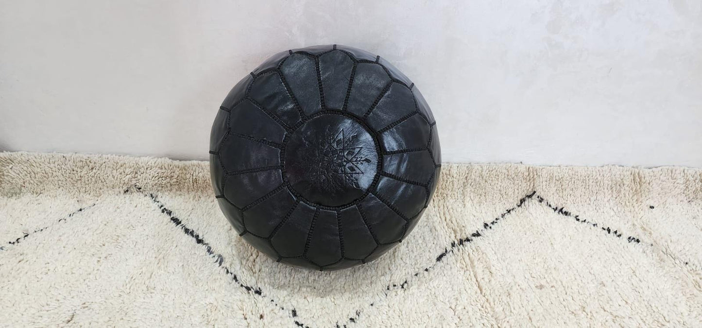 Moroccan Leather Pouf — styled in a modern boho living room
