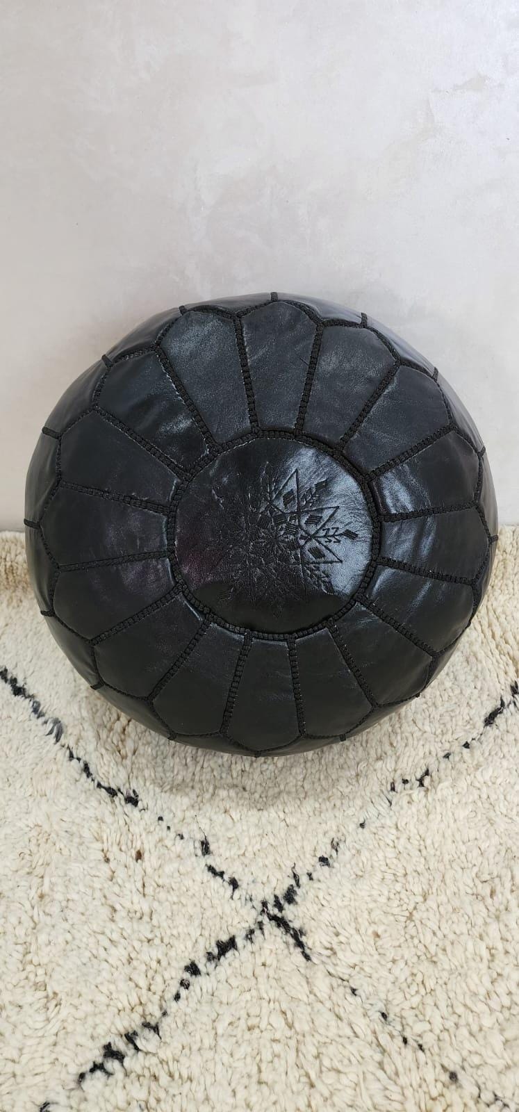Moroccan Leather Pouf — detail of woven craftsmanship