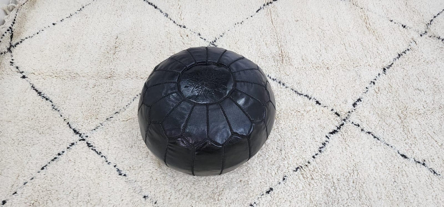 Moroccan Leather Pouf — alternate angle showing scale