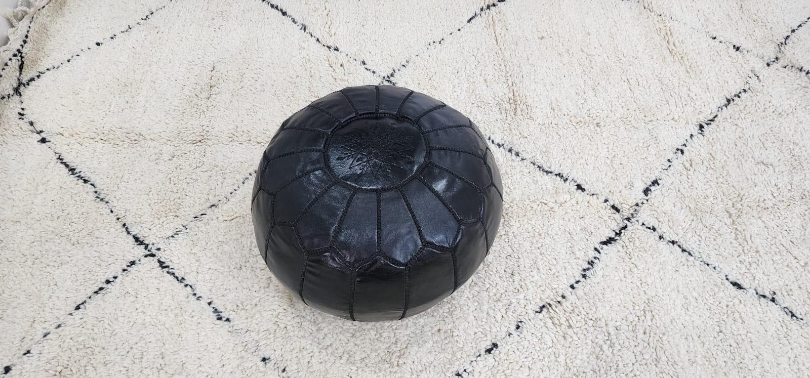 Moroccan Leather Pouf — alternate angle showing scale