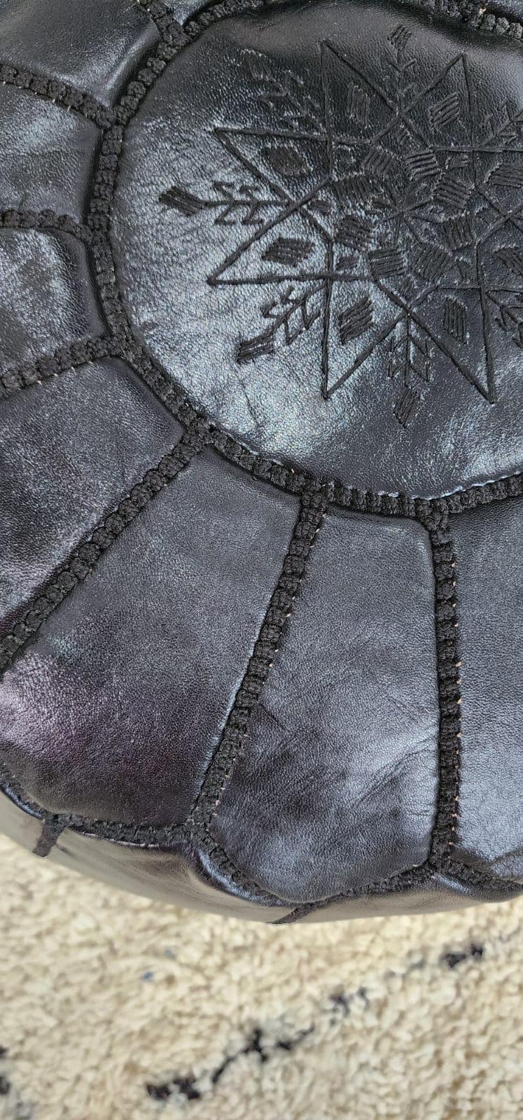 Moroccan Leather Pouf — lifestyle scene in a US home