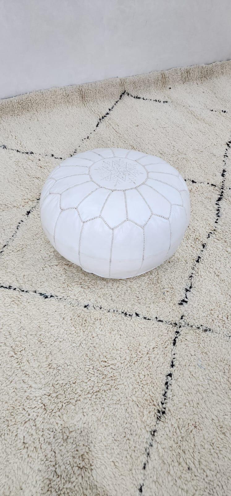 Moroccan Leather Pouf — top view showing weave pattern