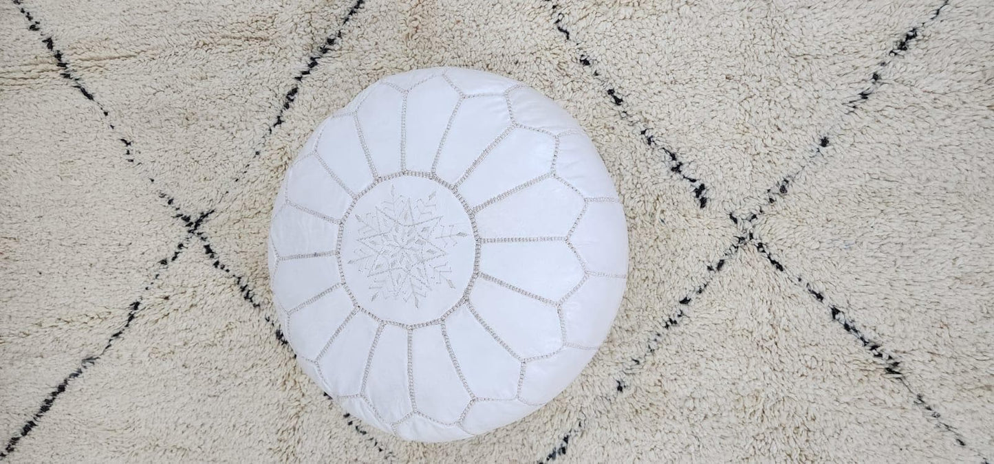 Moroccan Leather Pouf — alternate angle showing scale