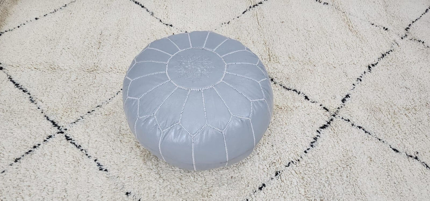 Moroccan Leather Pouf — alternate angle showing scale