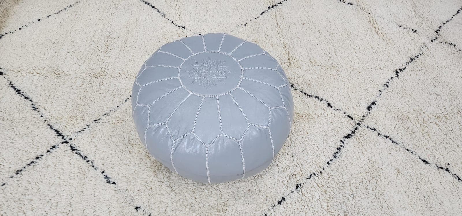 Moroccan Leather Pouf — alternate angle showing scale