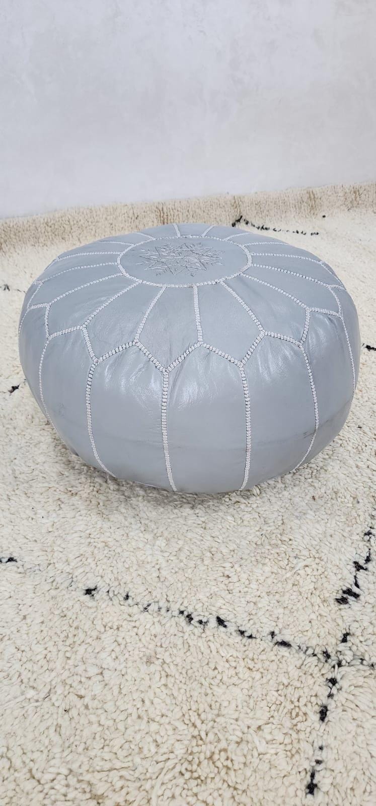 Moroccan Leather Pouf — paired with neutral home decor