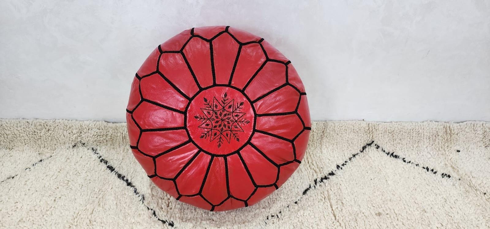 Moroccan Leather Pouf — close-up of leather texture