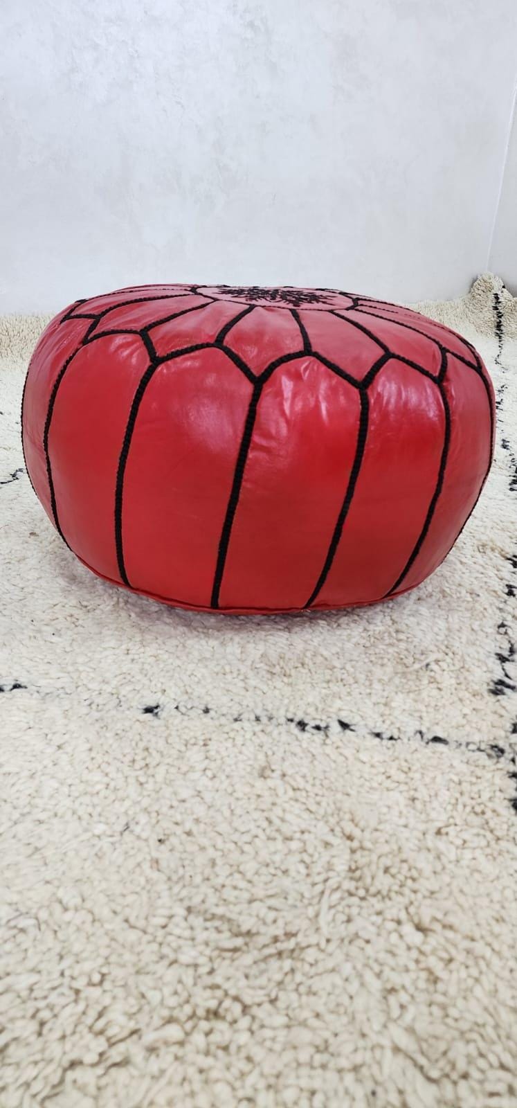 Moroccan Leather Pouf — top view showing weave pattern