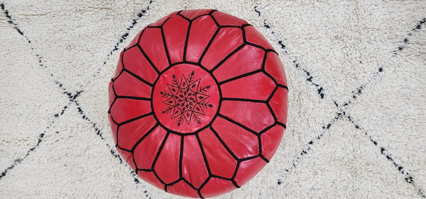 Moroccan Leather Pouf — alternate angle showing scale