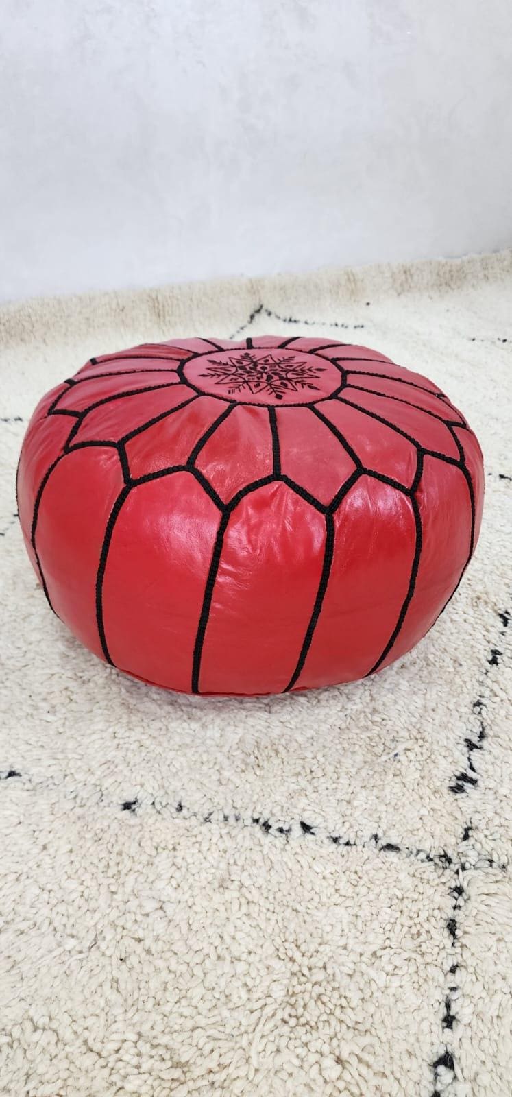 Moroccan Leather Pouf — lifestyle scene in a US home