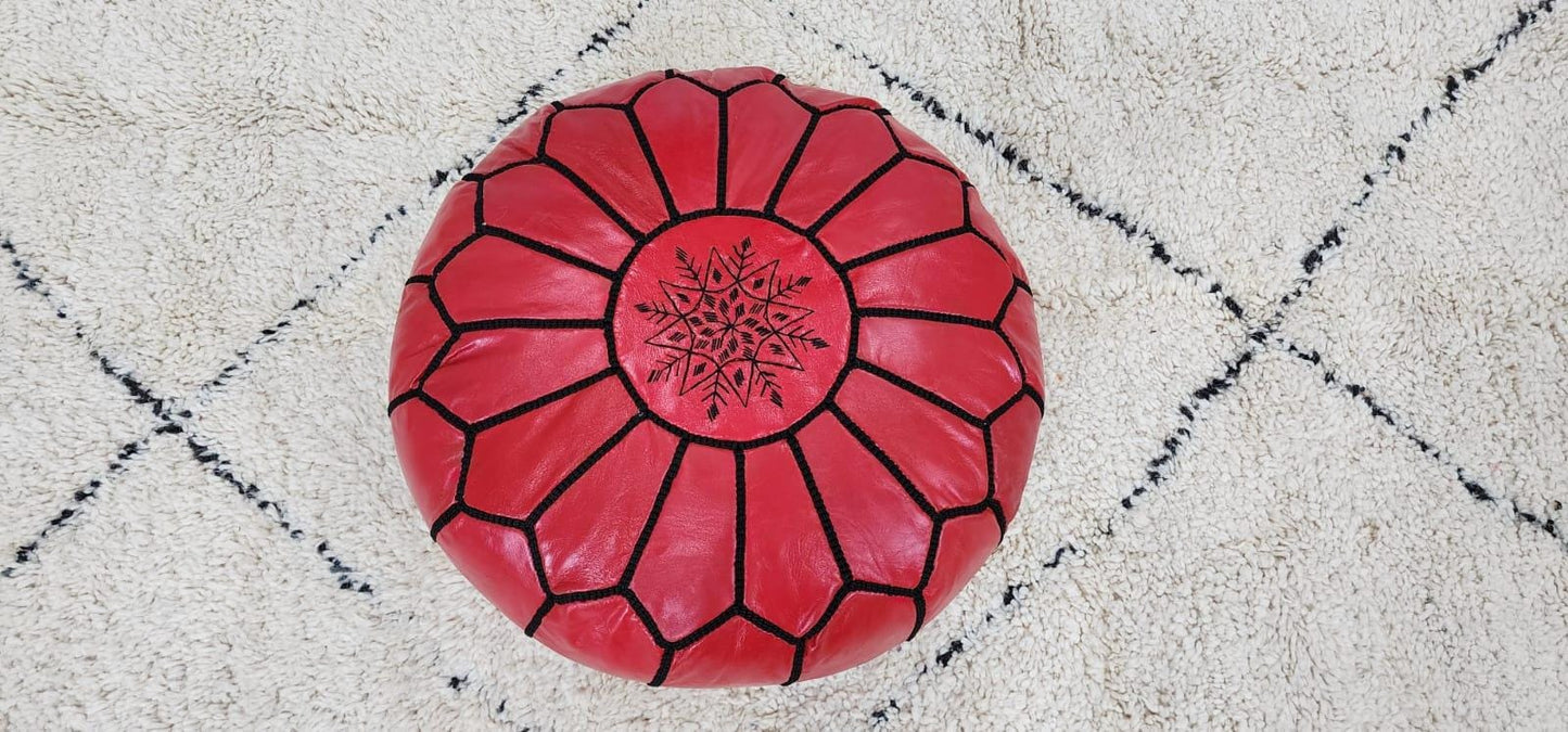 Moroccan Leather Pouffe — Chic Boho Floor Cushion