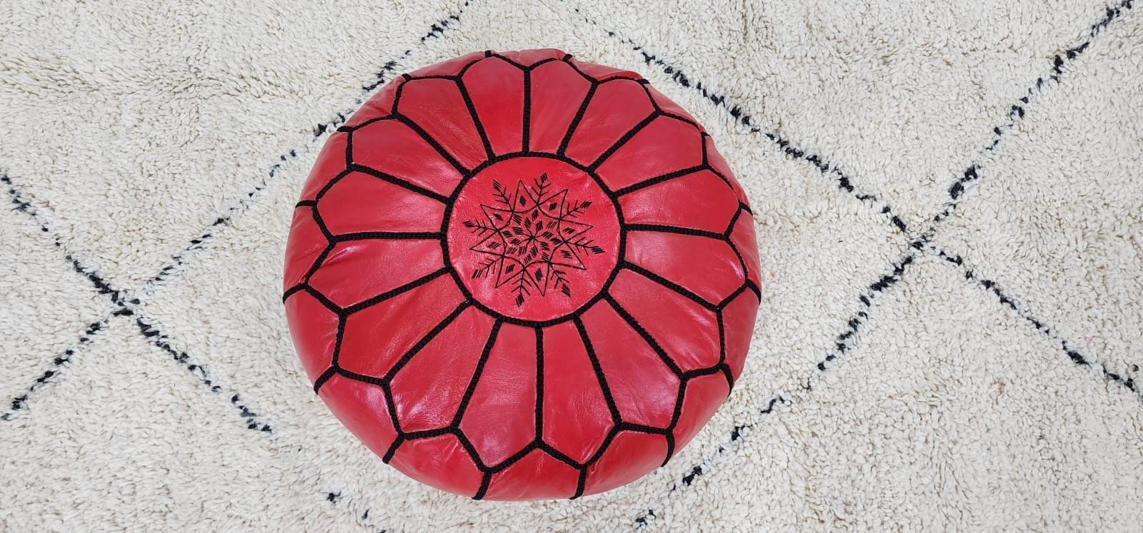 Moroccan Leather Pouffe — Chic Boho Floor Cushion