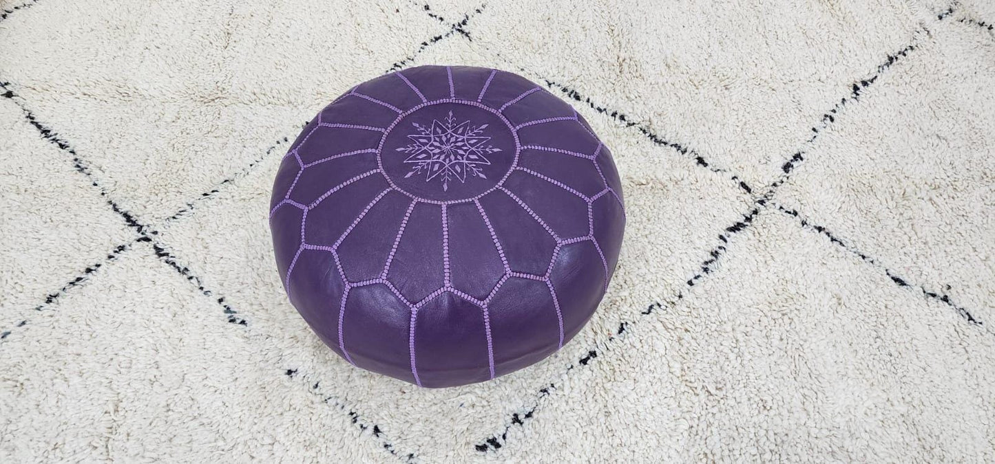 Moroccan Leather Pouf — side view of artisan stitching