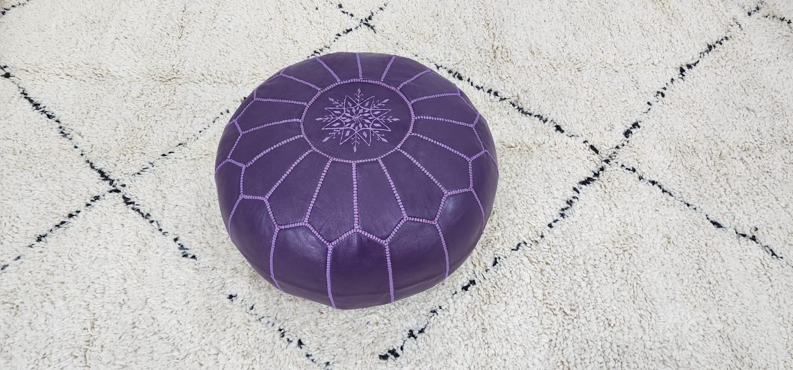 Moroccan Leather Pouf — side view of artisan stitching