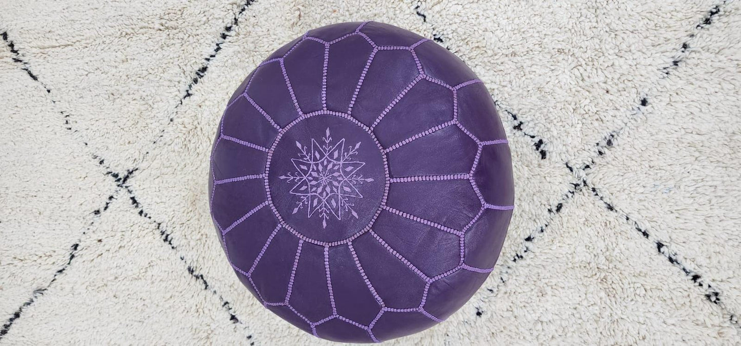 Moroccan Leather Pouf — lifestyle scene in a US home