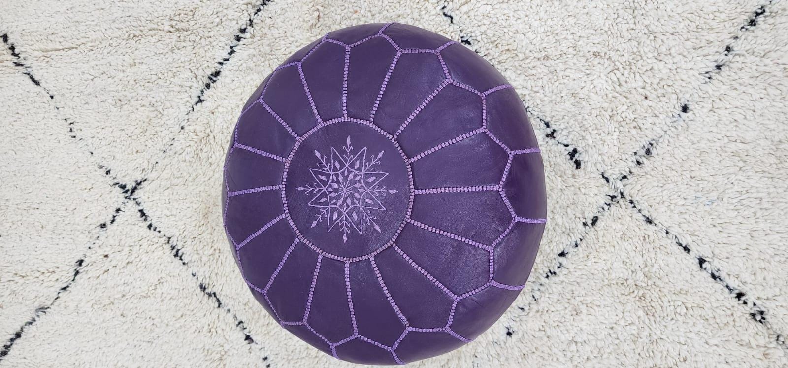 Moroccan Leather Pouf — lifestyle scene in a US home