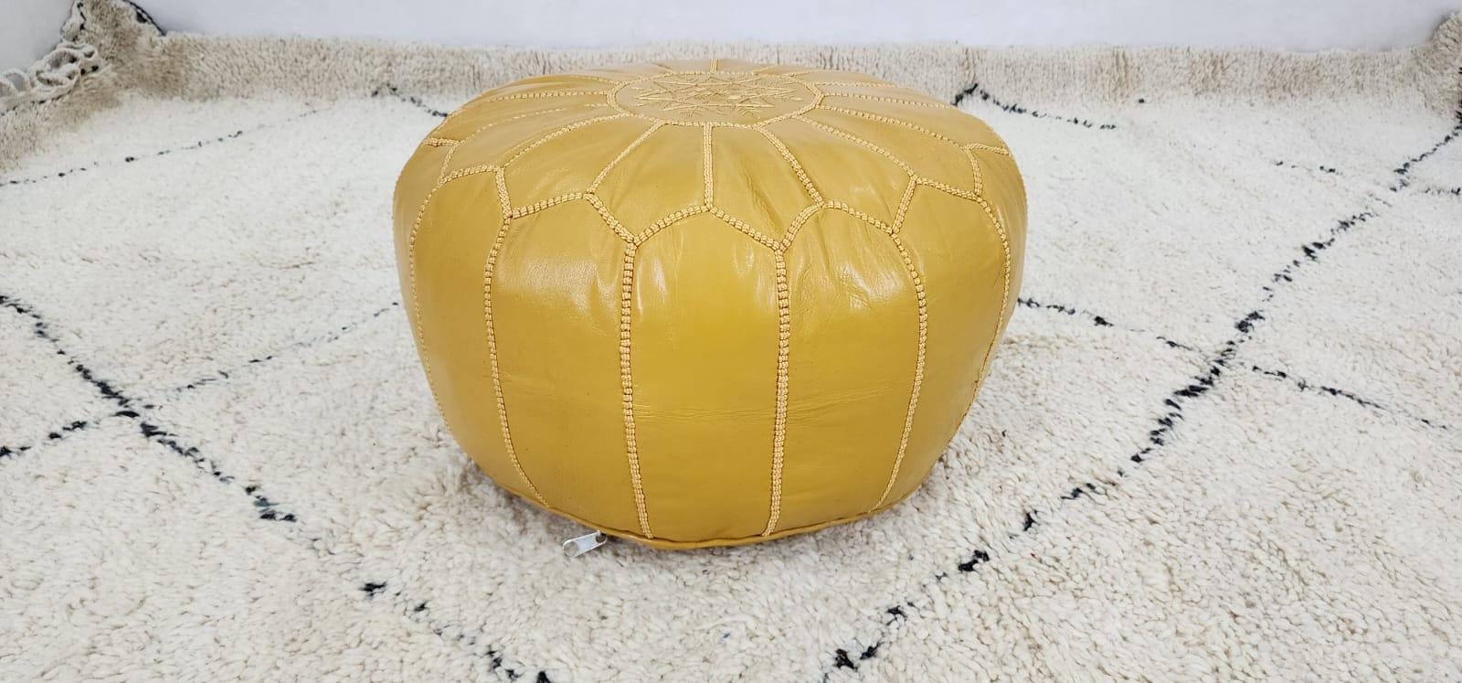 Moroccan Leather Pouf — alternate angle showing scale