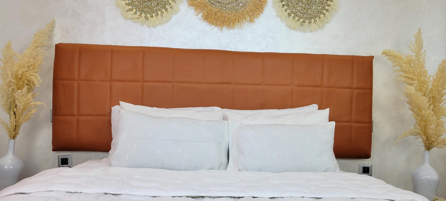 Upholstered Leather Headboard — lifestyle scene in a US home