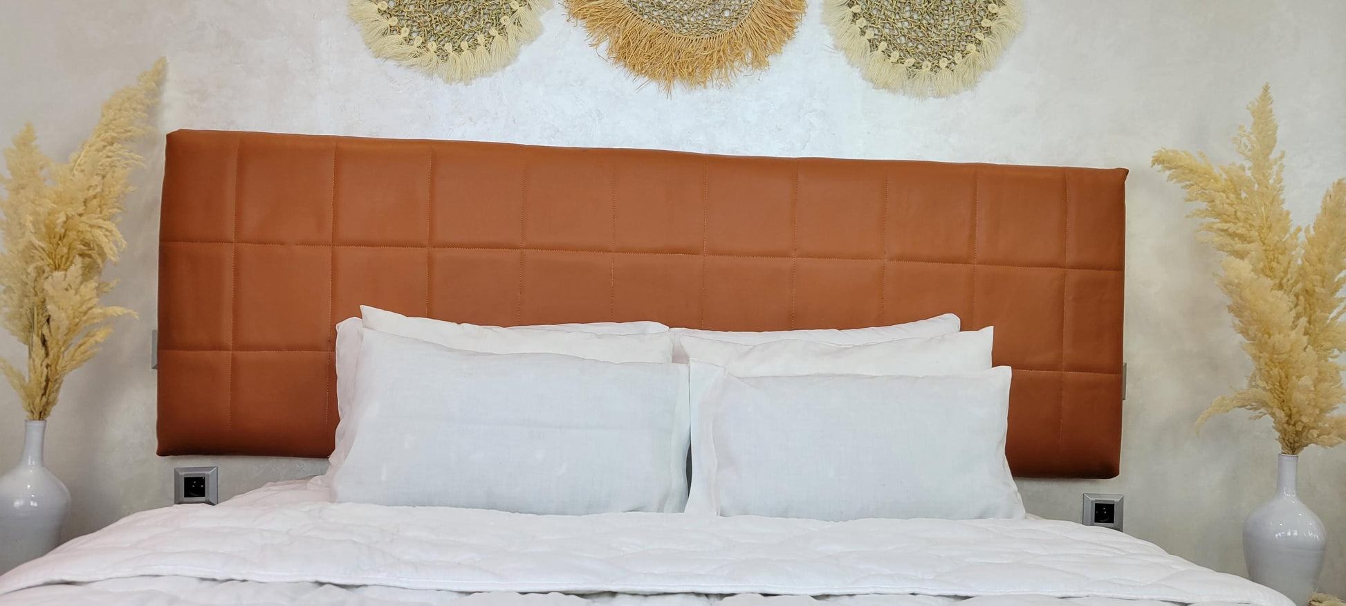 Upholstered Leather Headboard — lifestyle scene in a US home